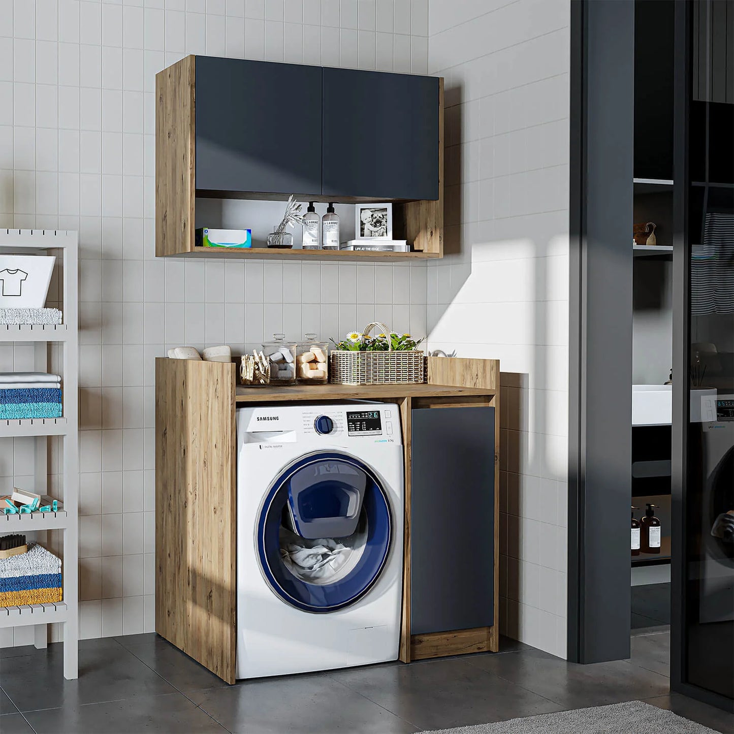 Roomart Derin - Washing Machine Cabinet with Cupboard and Wall Unit, 100cm