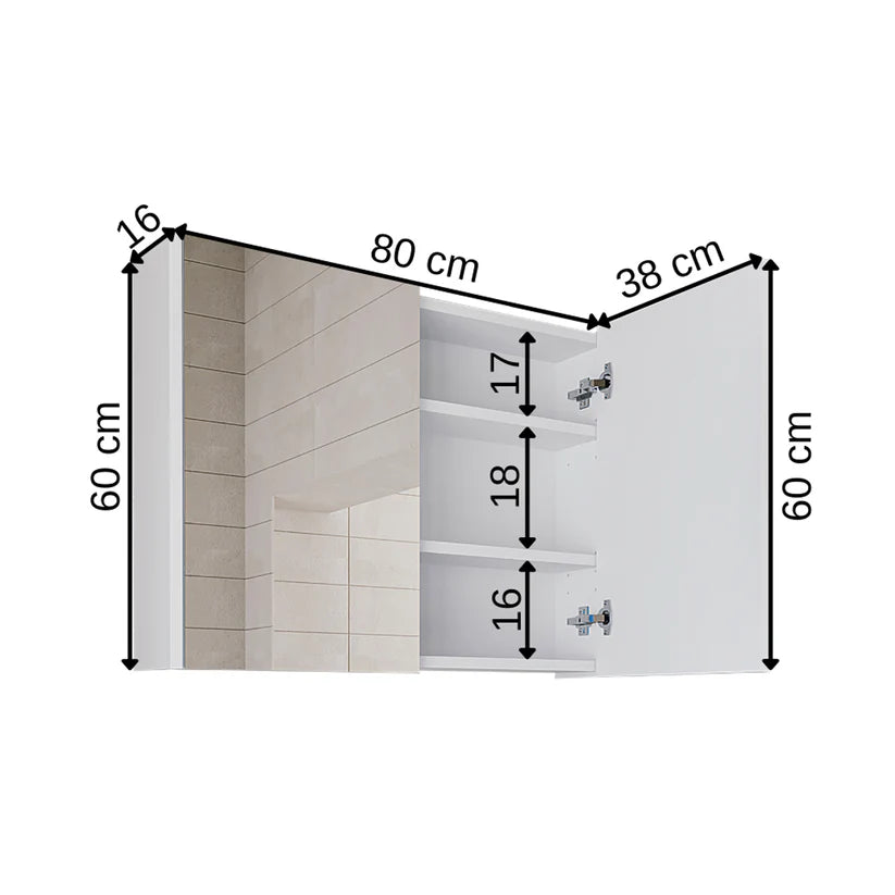 Roomart - Bathroom Mirror Cabinet, 80cm & 60cm