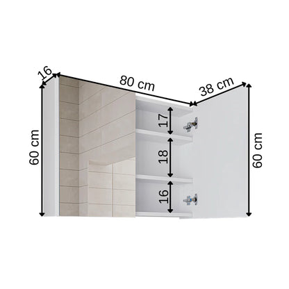 Roomart - Bathroom Mirror Cabinet, 80cm & 60cm