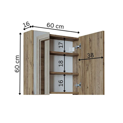 Roomart - Bathroom Mirror Cabinet, 80cm & 60cm