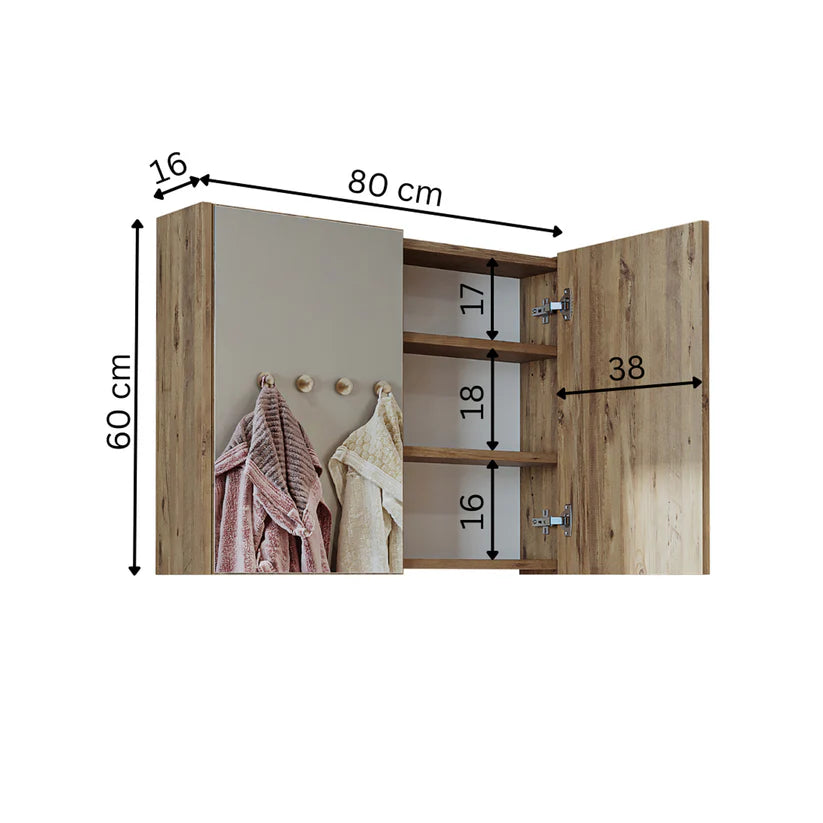 Roomart - Bathroom Mirror Cabinet, 80cm & 60cm