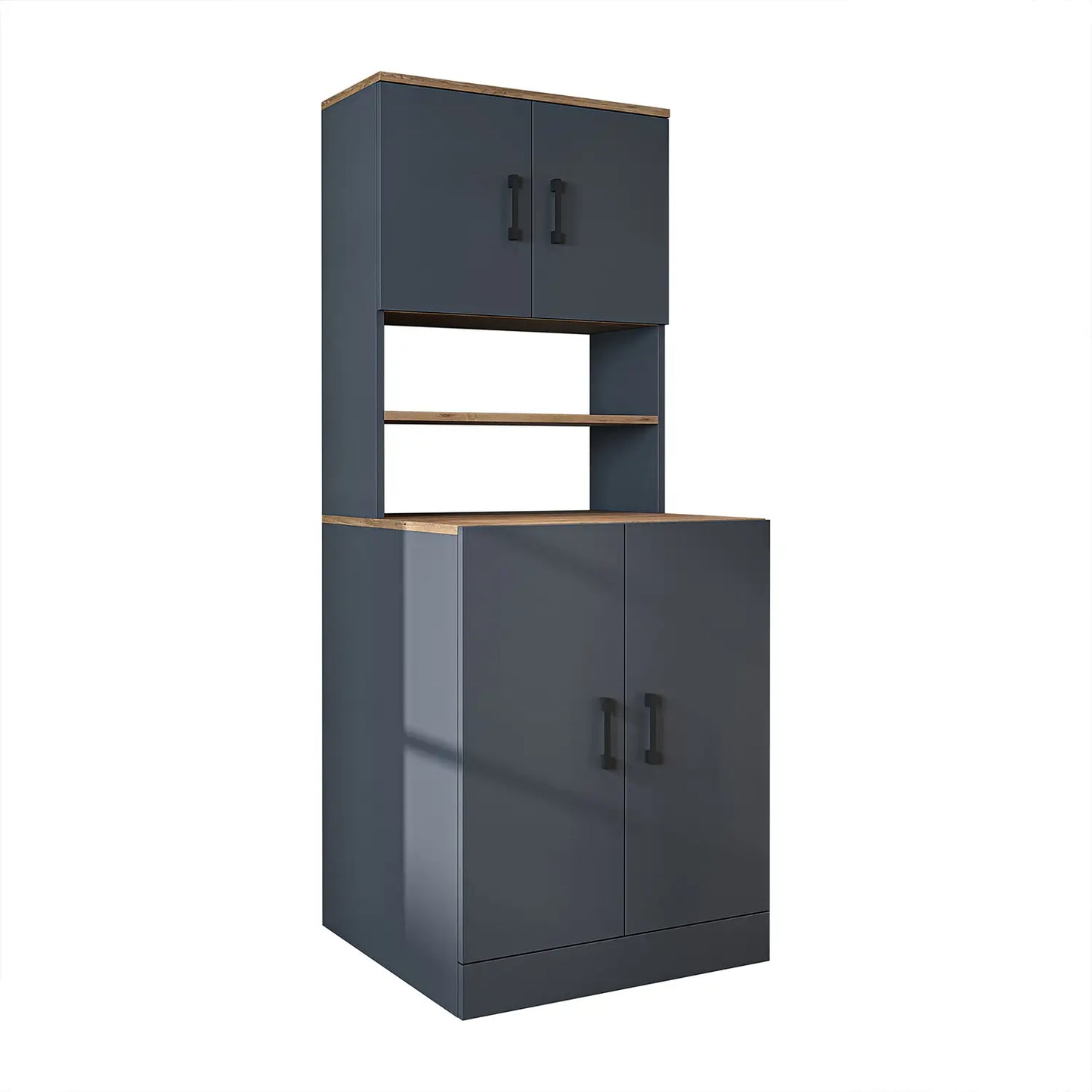 Roomart anthracite washing machine cabinet with doors, shallow shelf, and overhead storage cupboard, UK laundry furniture from angle