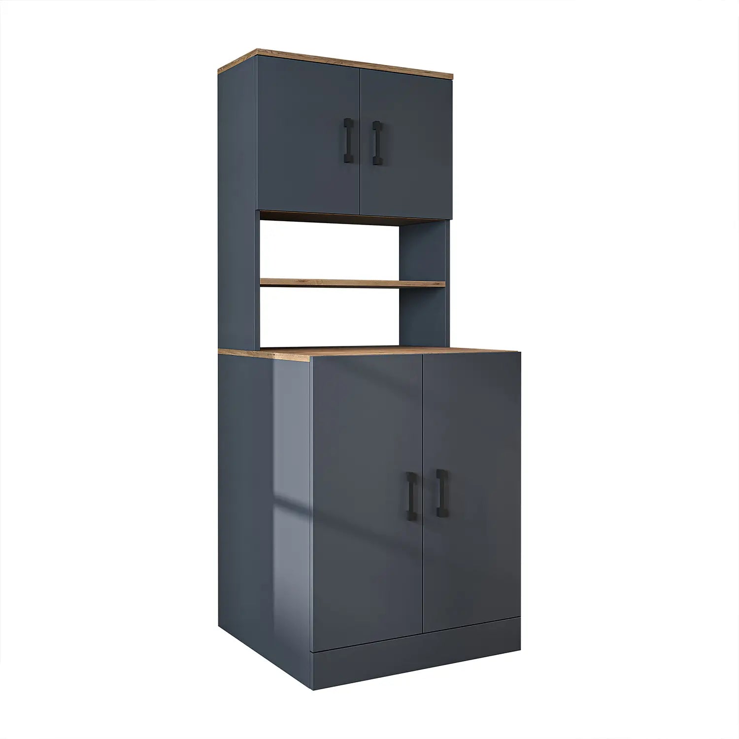 Roomart anthracite washing machine cabinet with doors, shallow shelf, and overhead storage cupboard, UK laundry furniture from angle