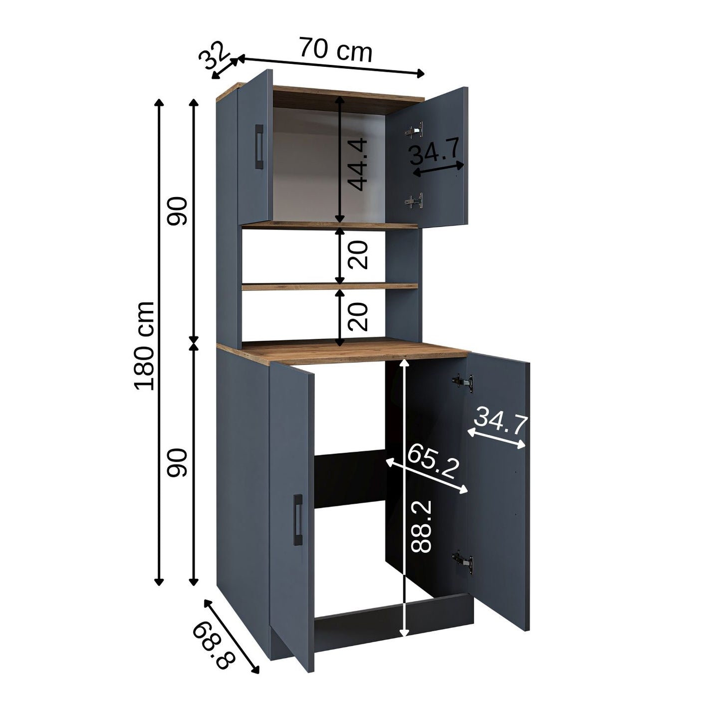 Roomart anthracite washing machine cabinet with doors, shallow shelf, and overhead storage cupboard, UK laundry furniture with dimensions