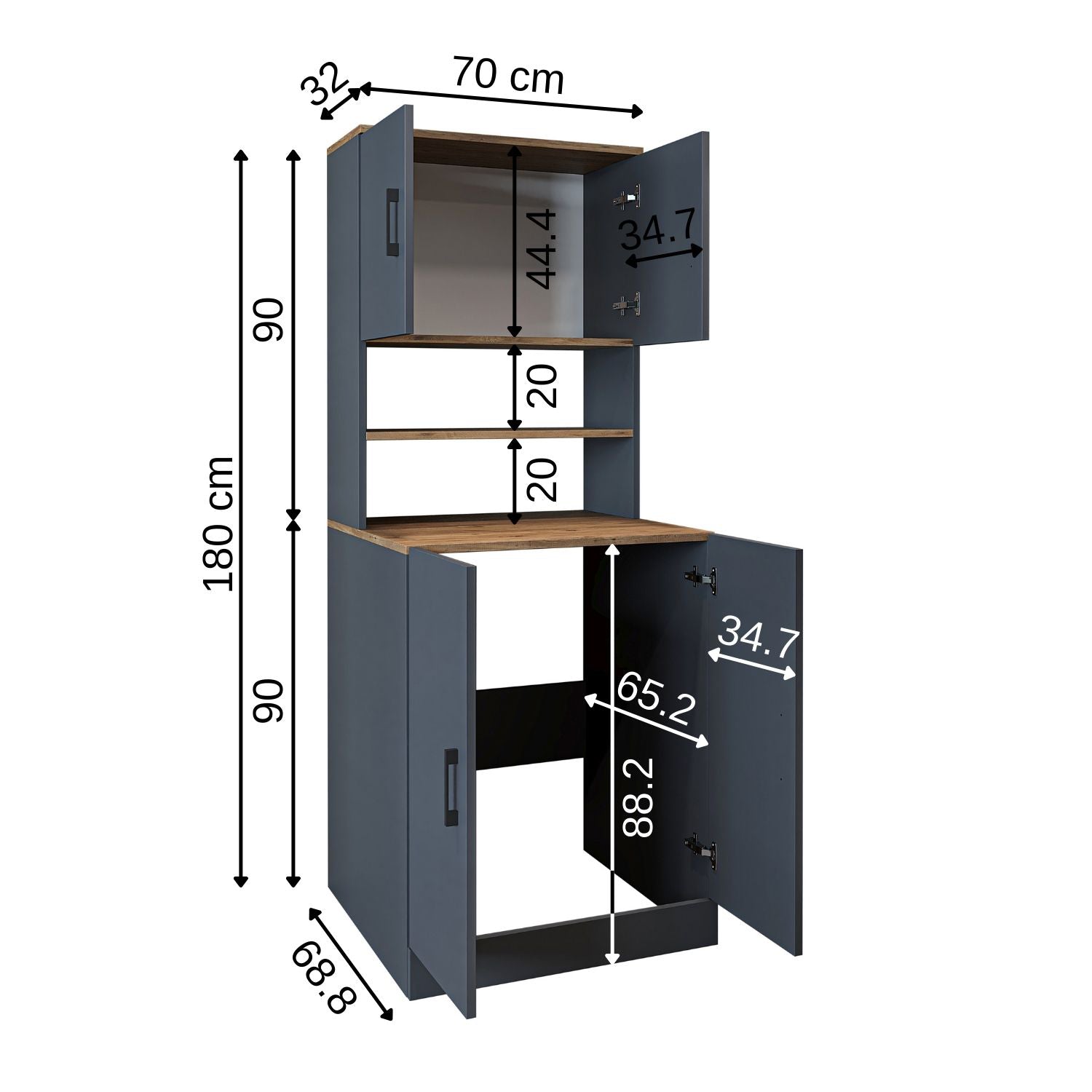Roomart anthracite washing machine cabinet with doors, shallow shelf, and overhead storage cupboard, UK laundry furniture with dimensions
