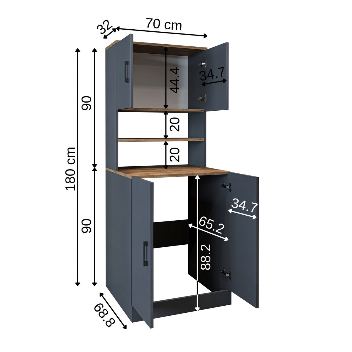 Roomart anthracite washing machine cabinet with doors, shallow shelf, and overhead storage cupboard, UK laundry furniture with dimensions