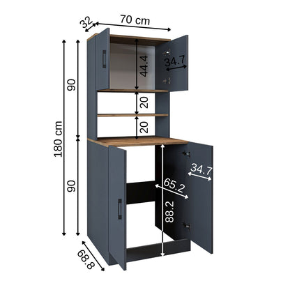 Roomart anthracite washing machine cabinet with doors, shallow shelf, and overhead storage cupboard, UK laundry furniture with dimensions