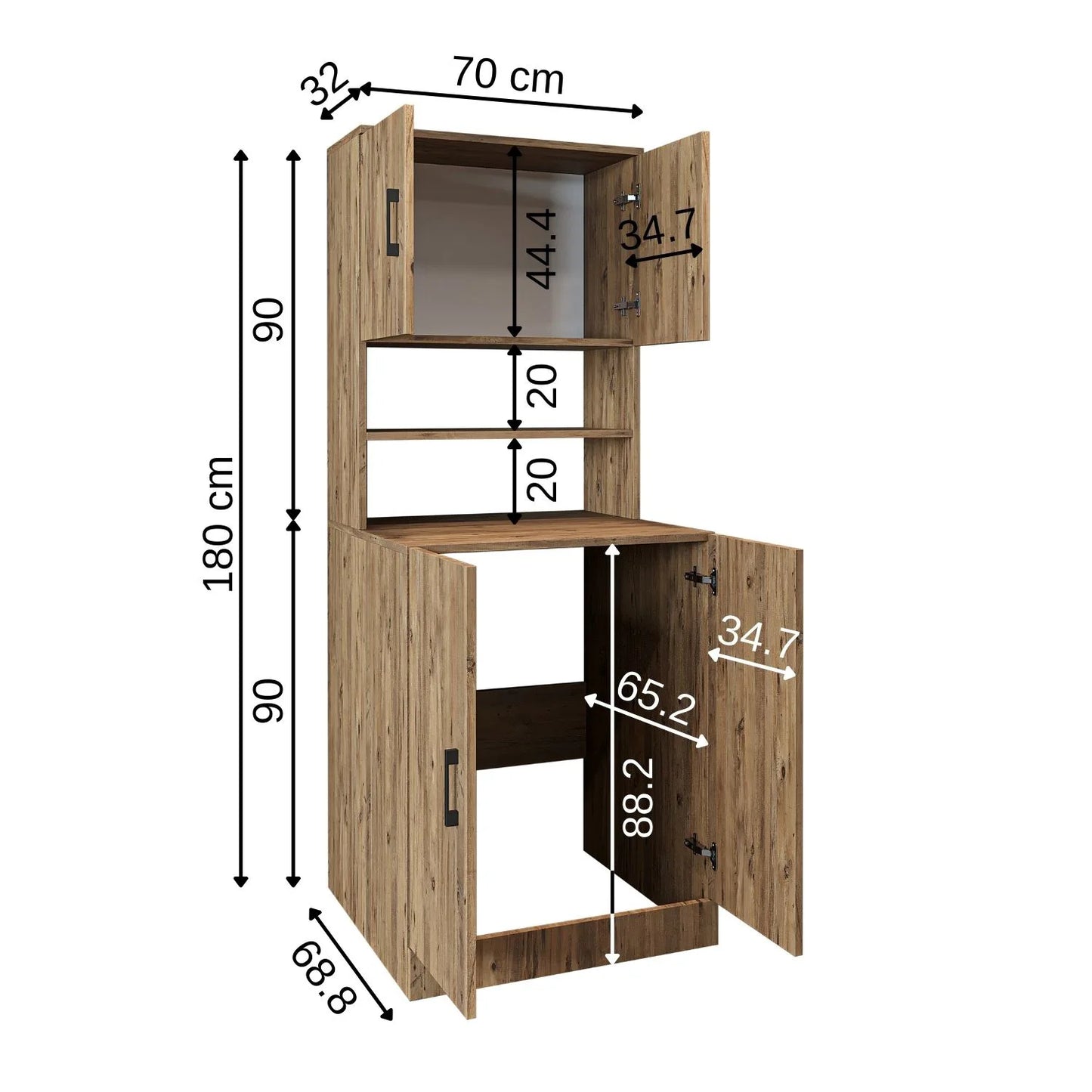 Roomart oak washing machine cabinet with doors, shallow shelf, and overhead storage cupboard, UK laundry furniture with dimensions