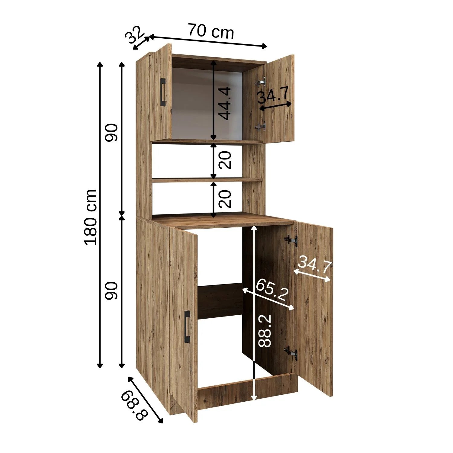 Roomart oak washing machine cabinet with doors, shallow shelf, and overhead storage cupboard, UK laundry furniture with dimensions