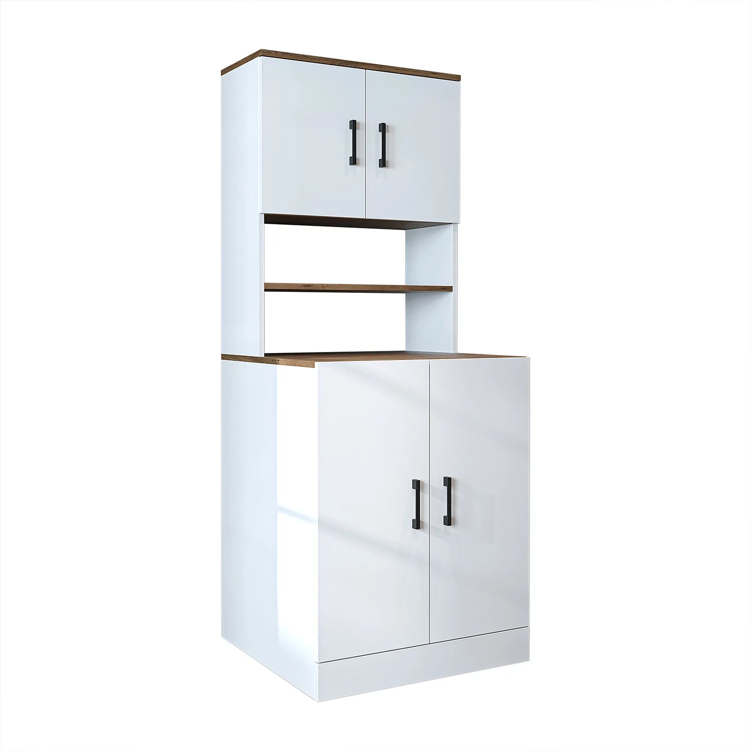 Roomart white oak washing machine cabinet with doors, shallow shelf, and overhead storage cupboard, UK laundry furniture from angle