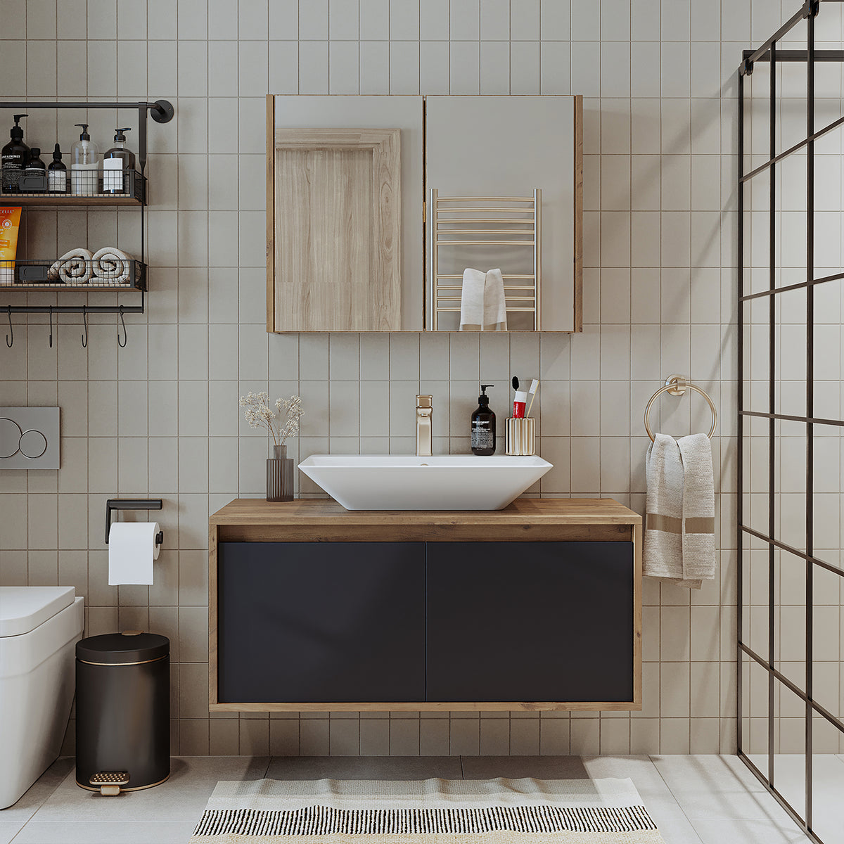 Roomart Atlantic - Bathroom Cabinet Set of 2 with Washbasin