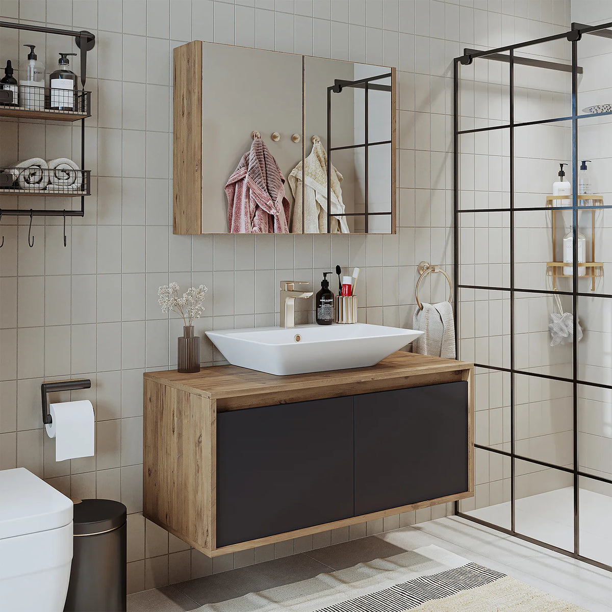 Roomart Atlantic - Bathroom Cabinet Set of 2 with Washbasin