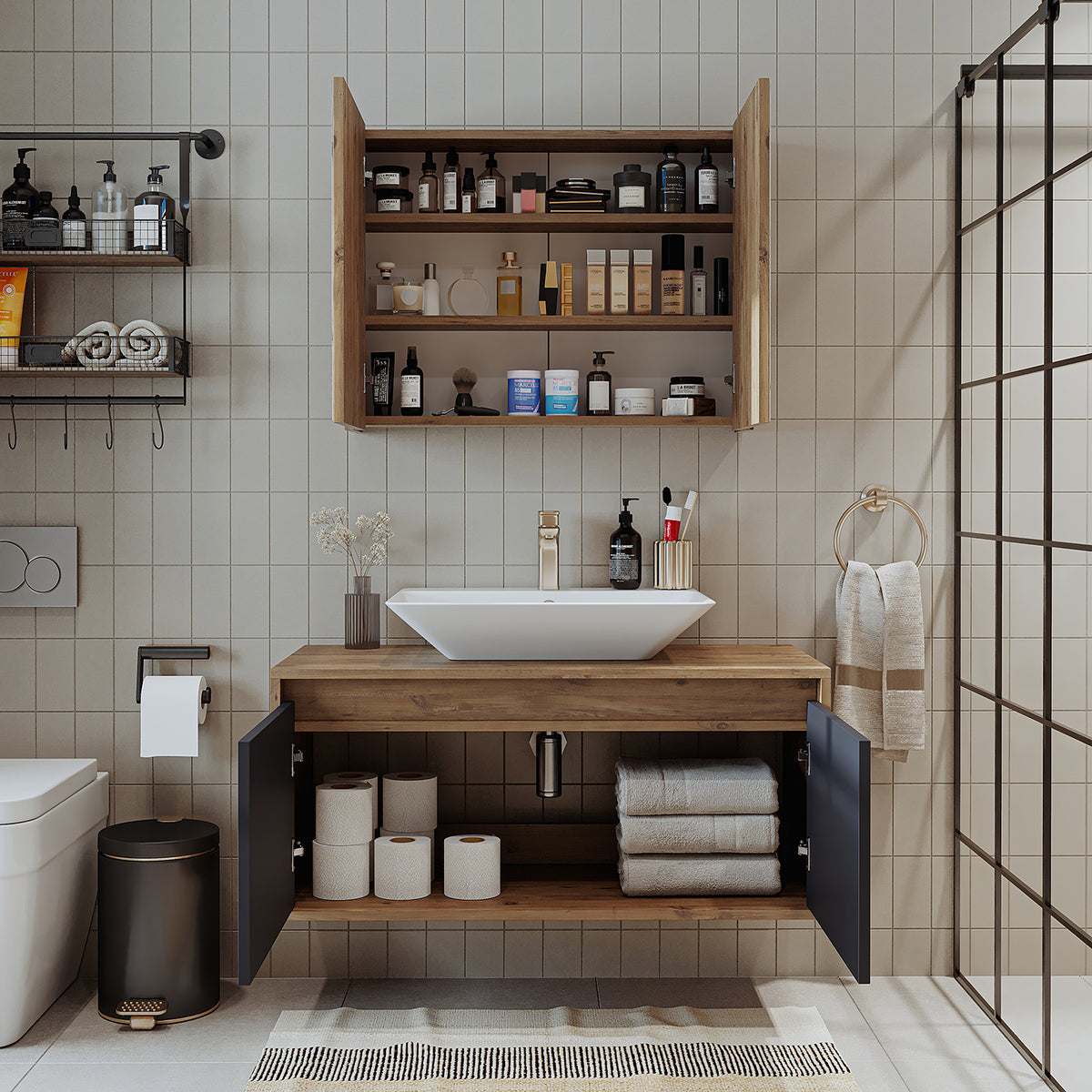 Roomart Atlantic - Bathroom Cabinet Set of 2 with Washbasin