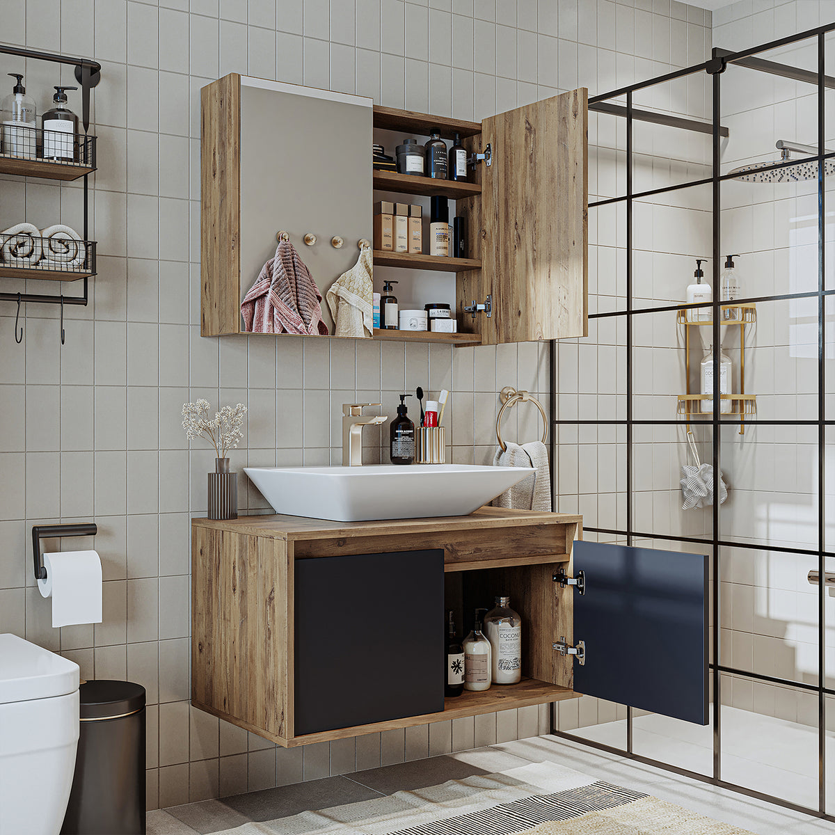 Roomart Atlantic - Bathroom Cabinet Set of 2 with Washbasin