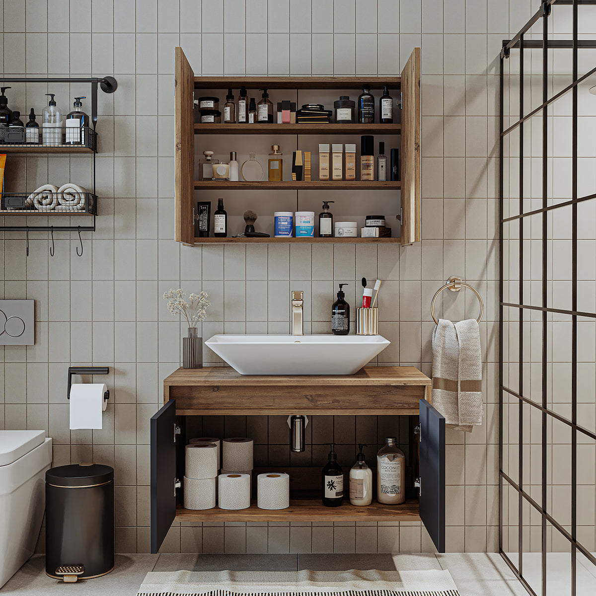 Roomart Atlantic - Bathroom Cabinet Set of 2 with Washbasin