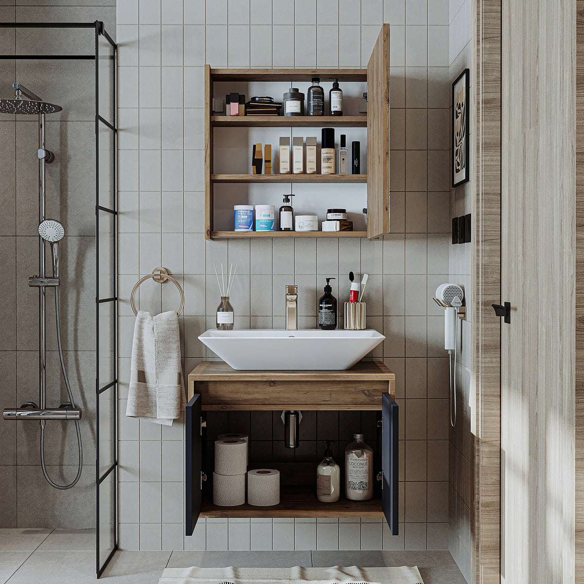 Roomart Atlantic - Bathroom Cabinet Set of 2 with Washbasin