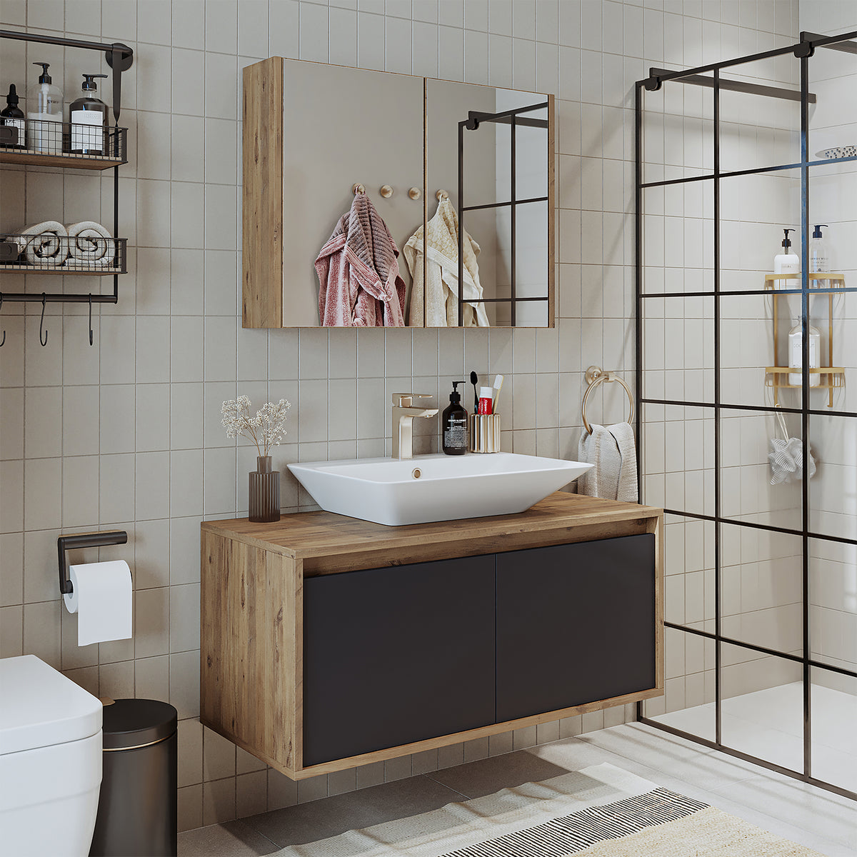 Roomart Atlantic - Bathroom Cabinet Set of 2 with Washbasin