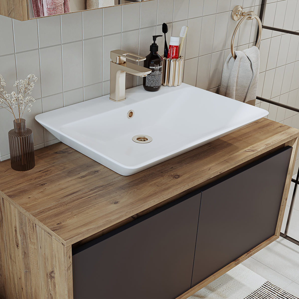 Roomart Atlantic - Bathroom Cabinet Set of 2 with Washbasin
