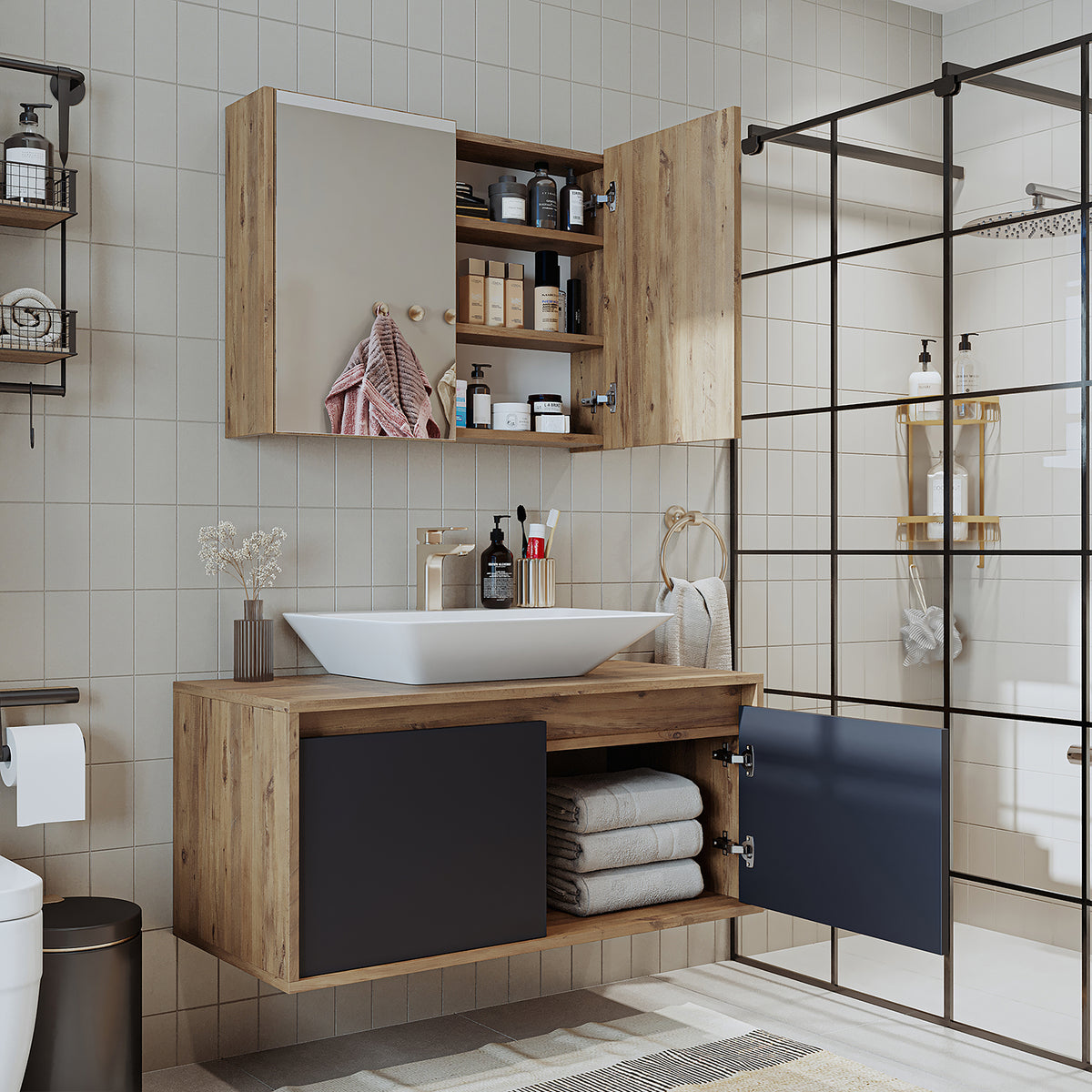 Roomart Atlantic - Bathroom Cabinet Set of 2 with Washbasin