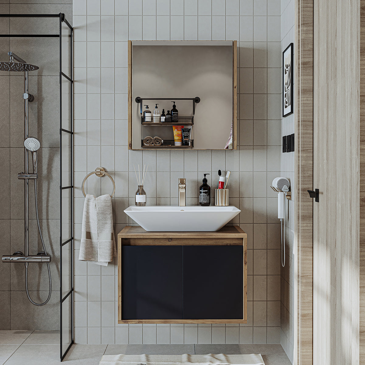 Roomart Atlantic - Bathroom Cabinet Set of 2 with Washbasin
