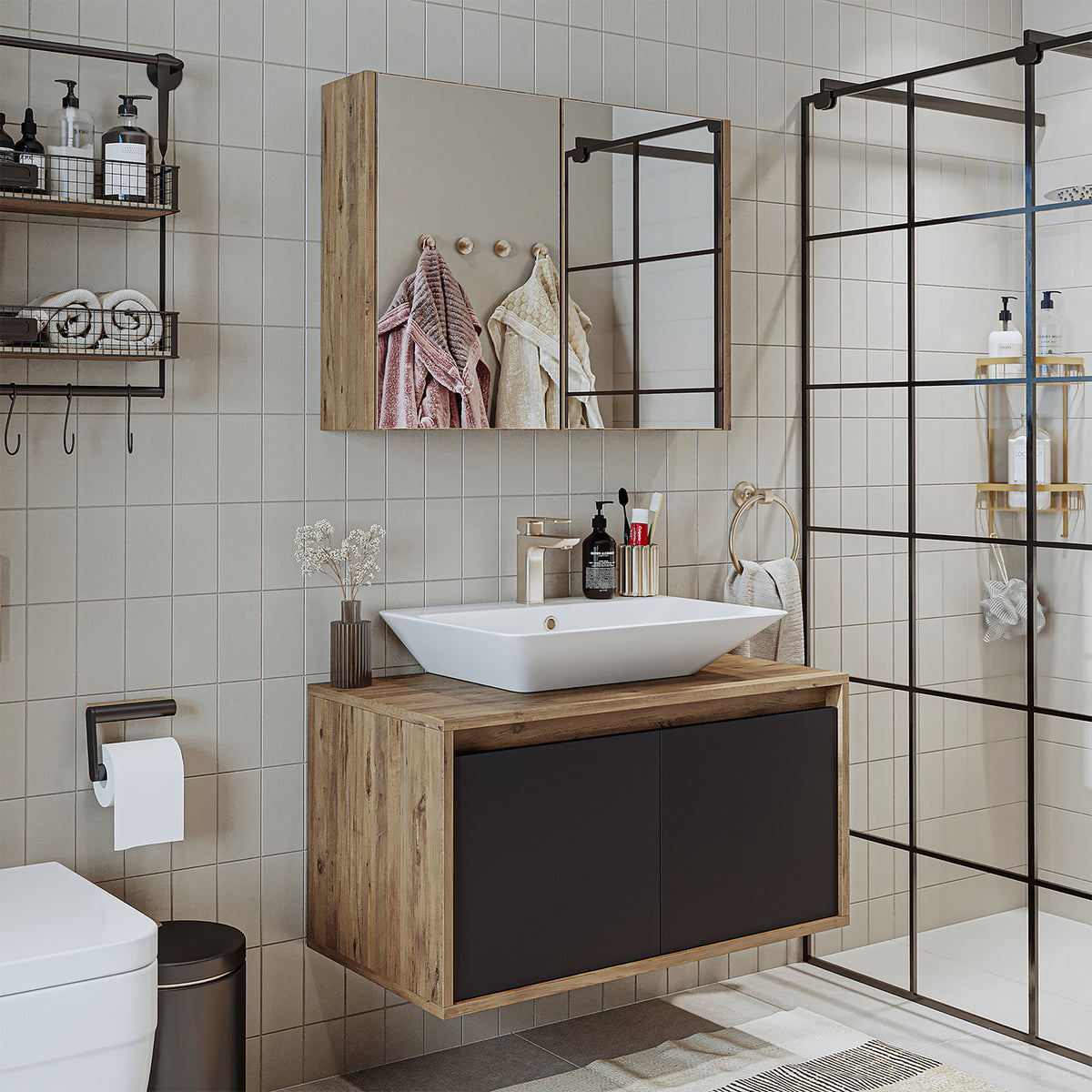 Roomart Atlantic - Bathroom Cabinet Set of 2 with Washbasin
