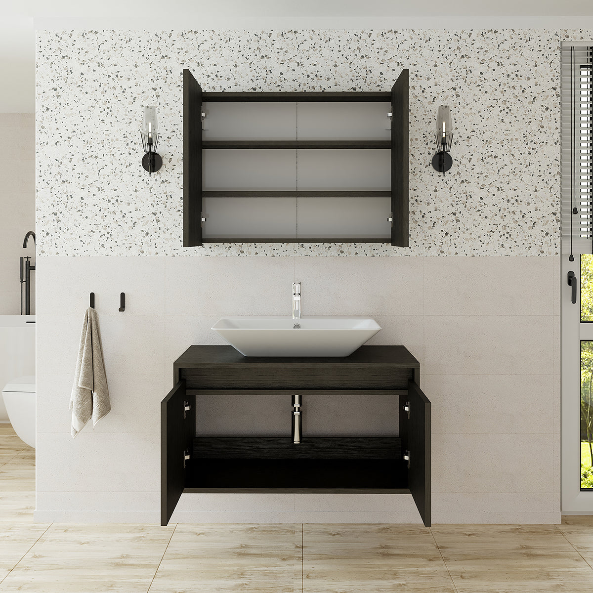 Roomart Atlantic - Bathroom Cabinet Set of 2 with Washbasin