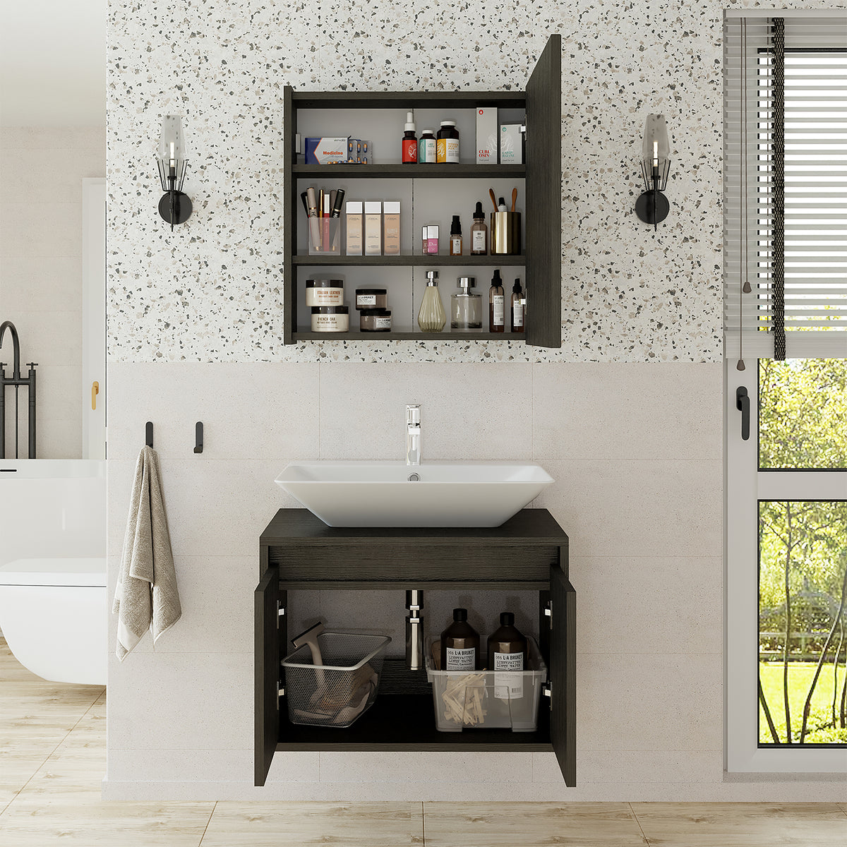 Roomart Atlantic - Bathroom Cabinet Set of 2 with Washbasin
