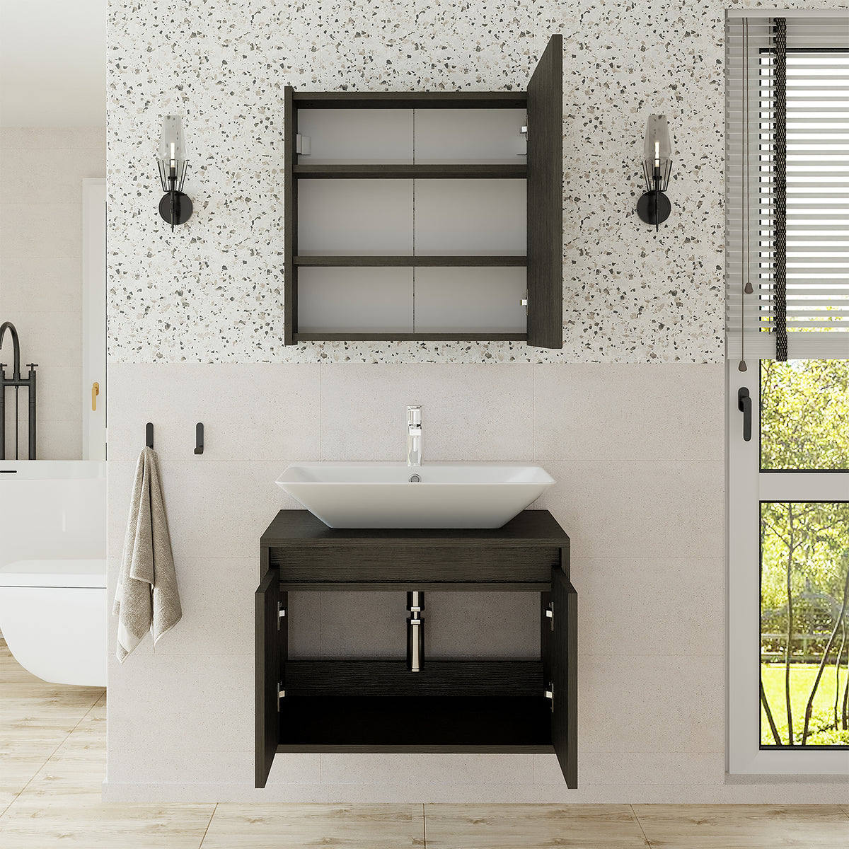 Roomart Atlantic - Bathroom Cabinet Set of 2 with Washbasin