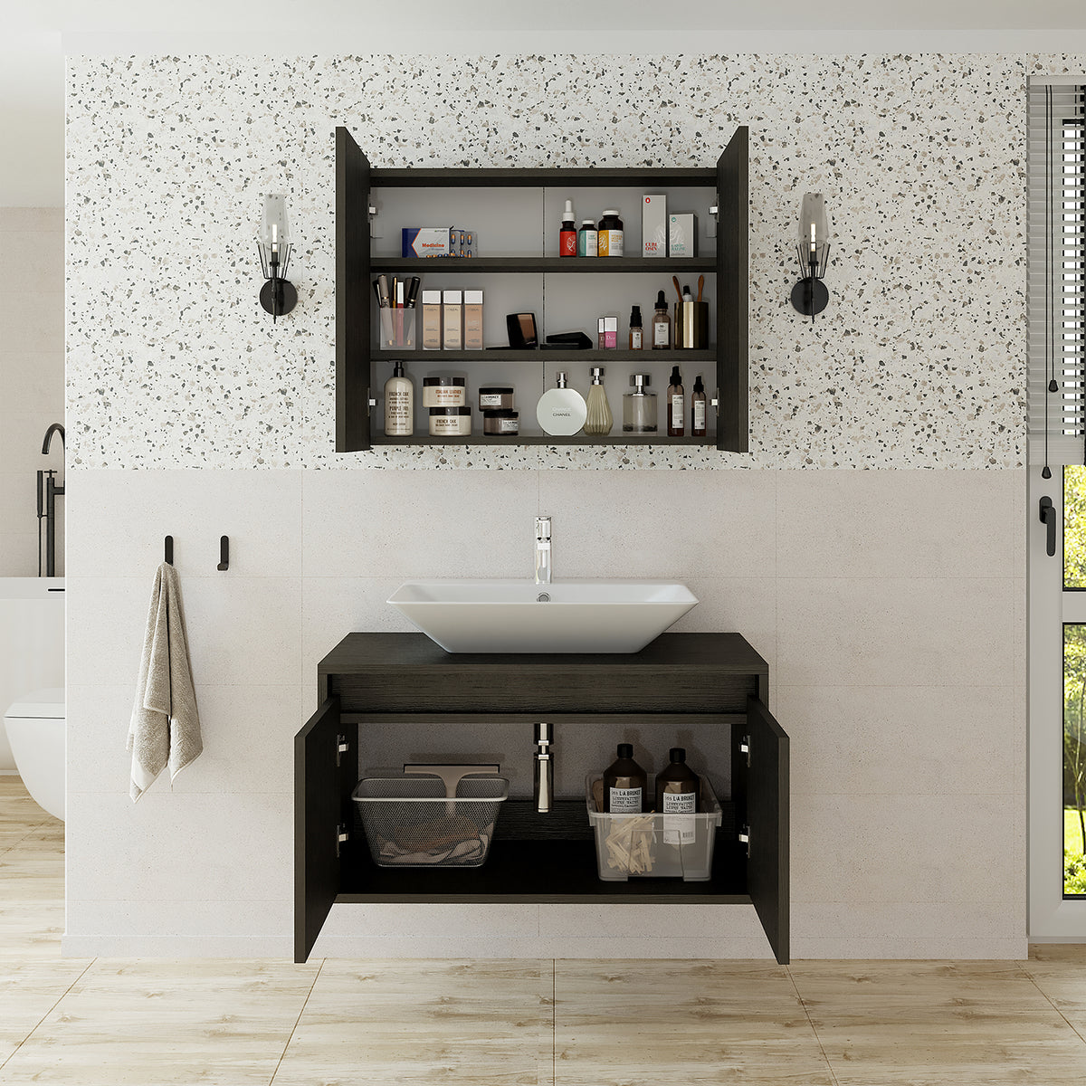 Roomart Atlantic - Bathroom Cabinet Set of 2 with Washbasin