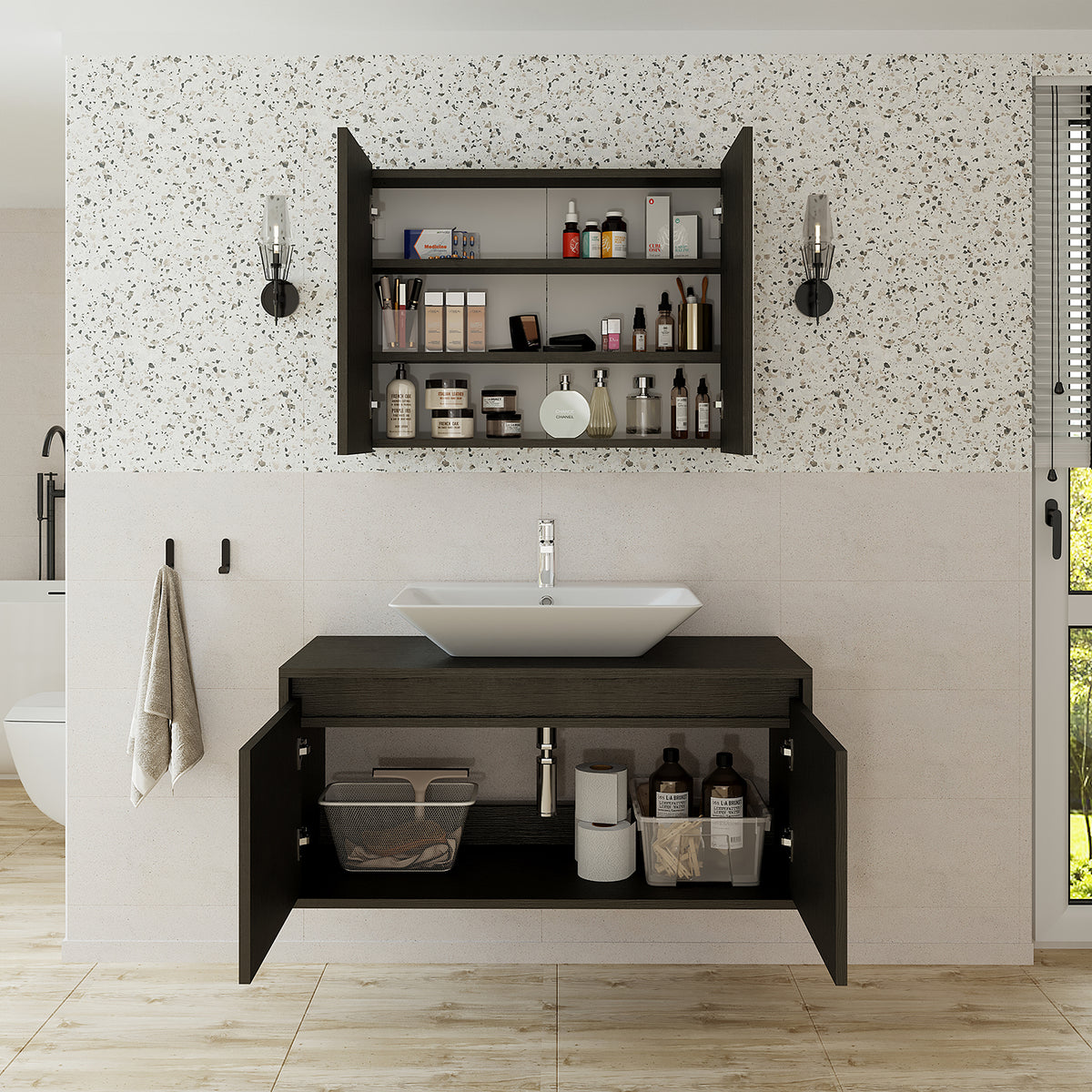 Roomart Atlantic - Bathroom Cabinet Set of 2 with Washbasin