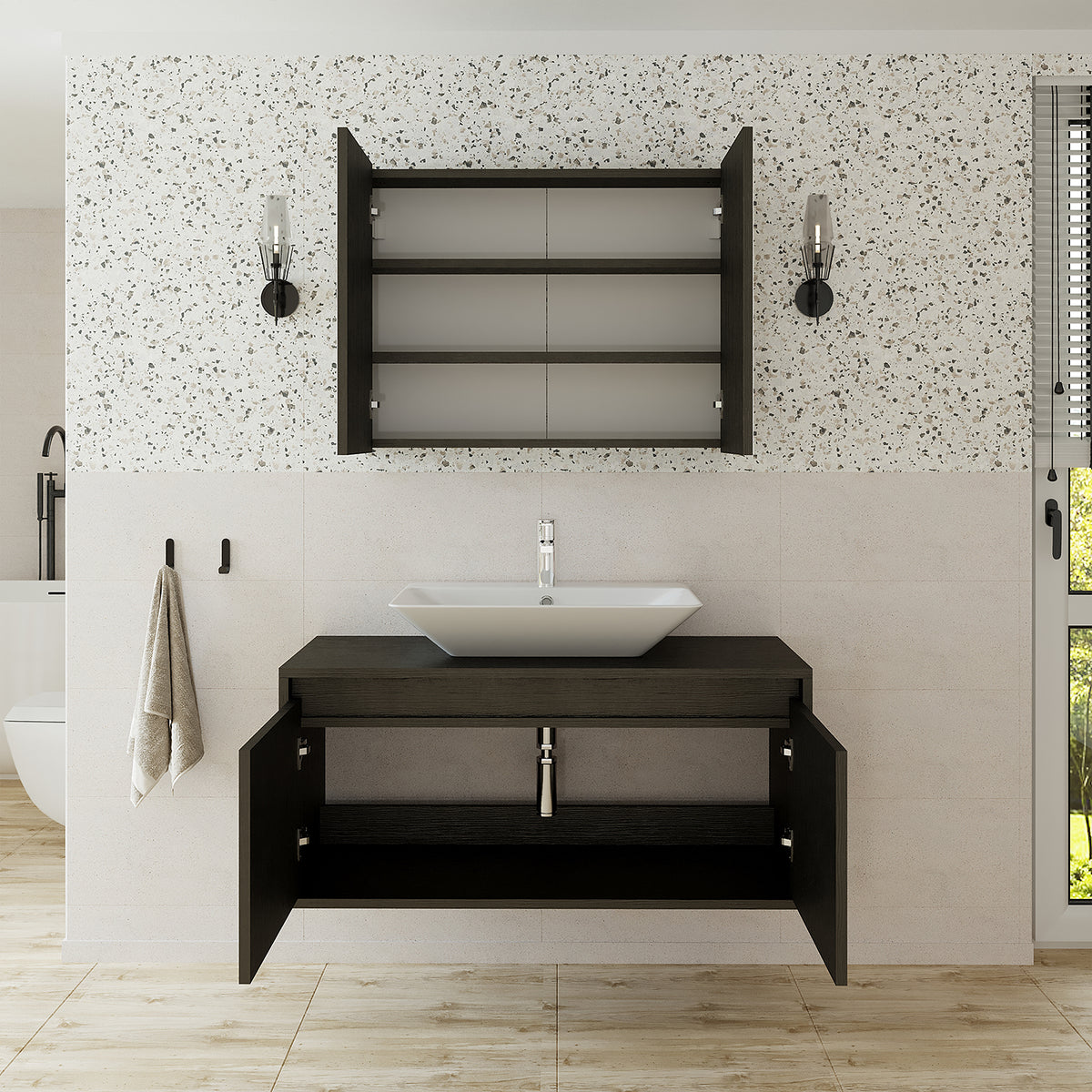 Roomart Atlantic - Bathroom Cabinet Set of 2 with Washbasin