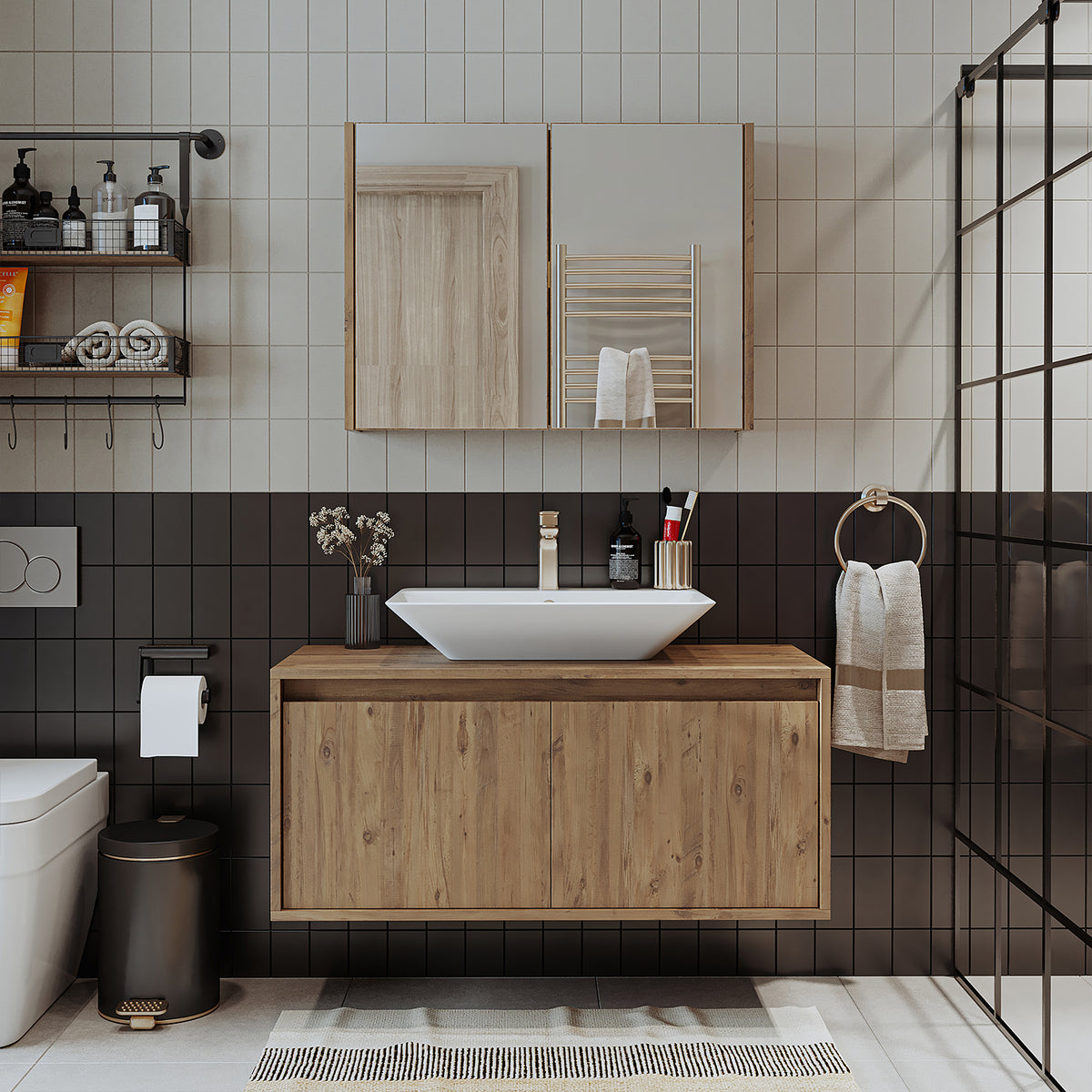 Roomart Atlantic - Bathroom Cabinet Set of 2 with Washbasin