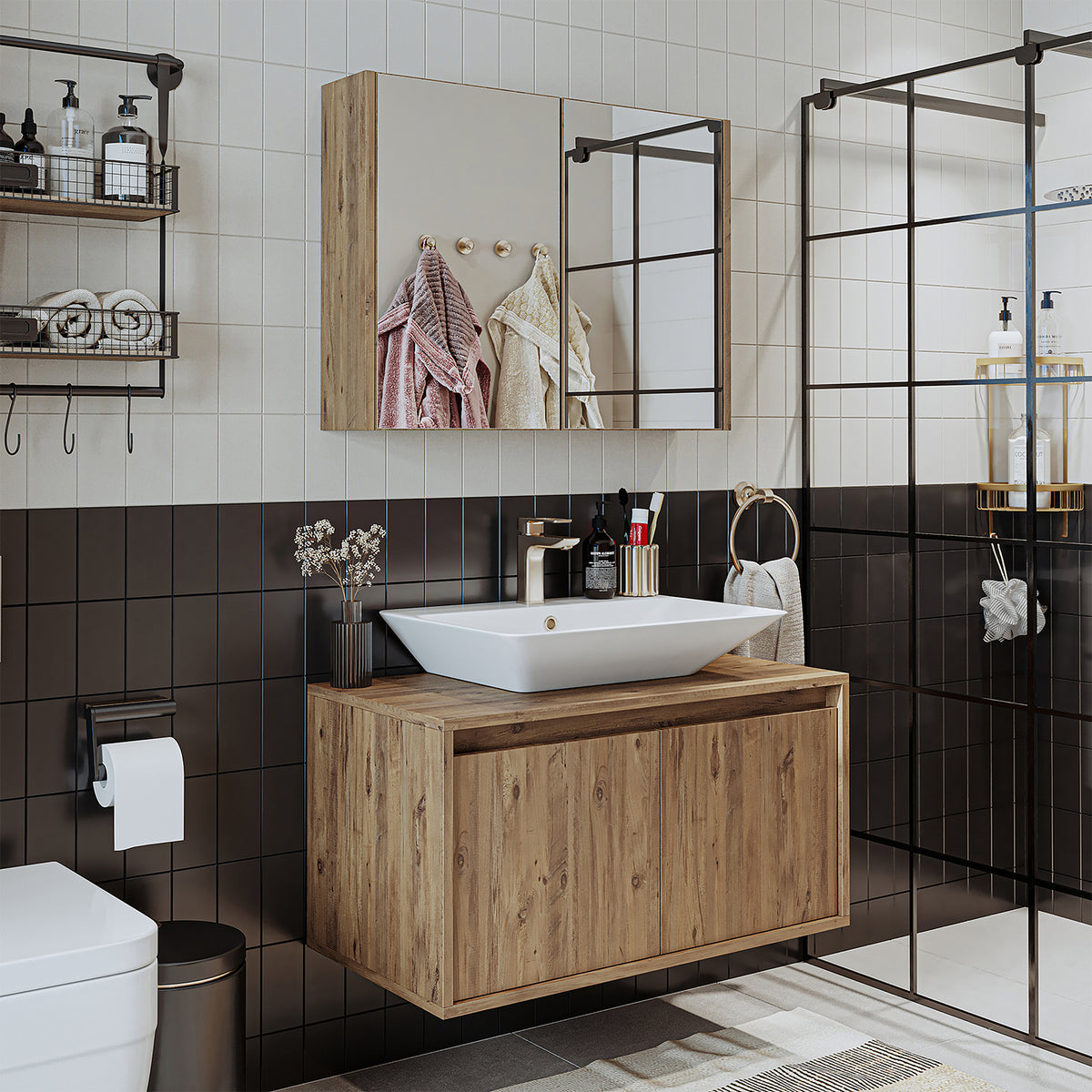 Roomart Atlantic - Bathroom Cabinet Set of 2 with Washbasin