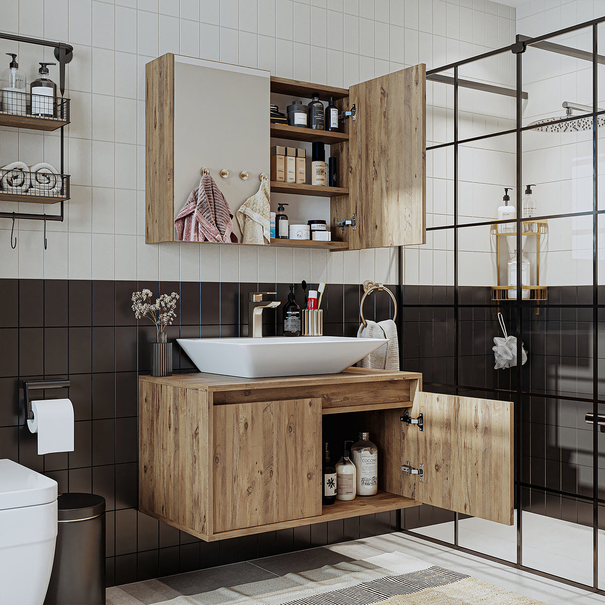 Roomart Atlantic - Bathroom Cabinet Set of 2 with Washbasin