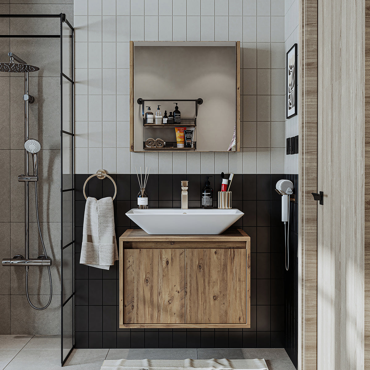 Roomart Atlantic - Bathroom Cabinet Set of 2 with Washbasin