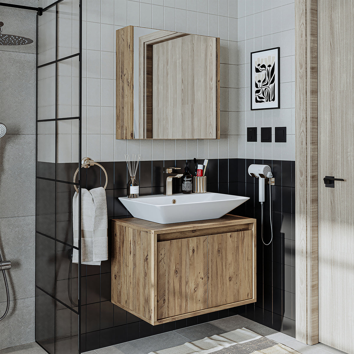Roomart Atlantic - Bathroom Cabinet Set of 2 with Washbasin