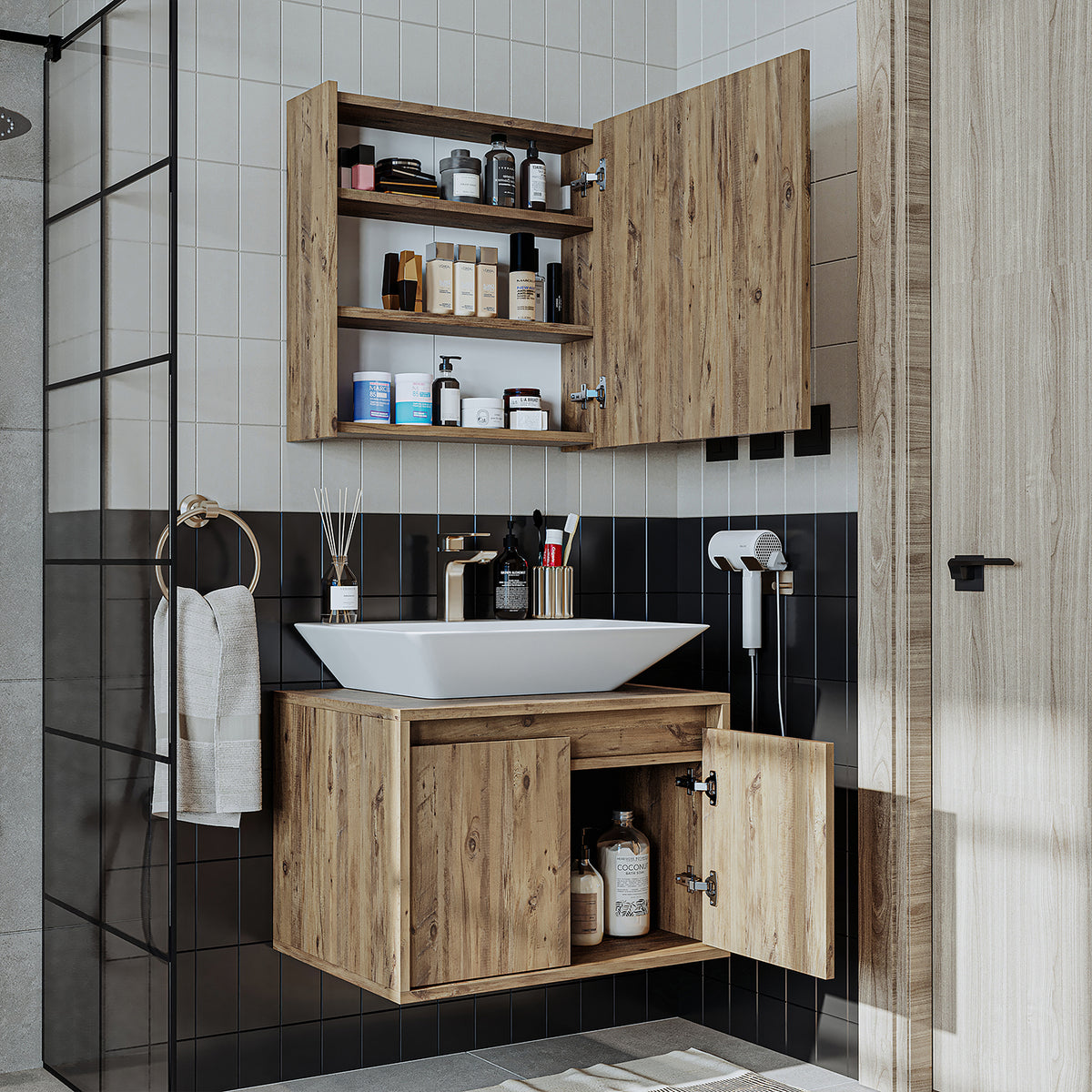 Roomart Atlantic - Bathroom Cabinet Set of 2 with Washbasin