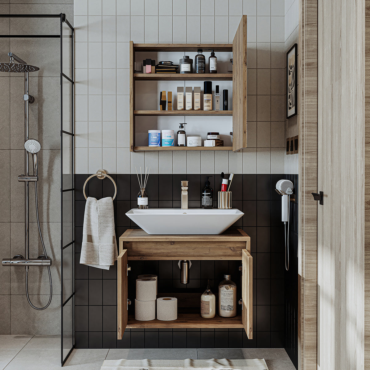 Roomart Atlantic - Bathroom Cabinet Set of 2 with Washbasin