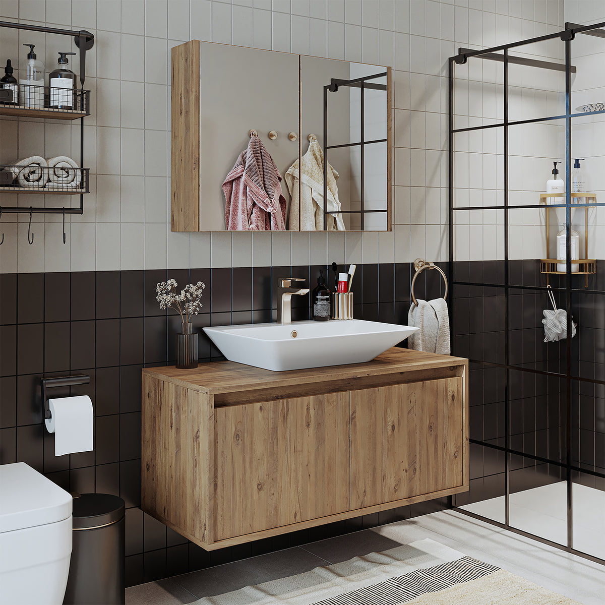 Roomart Atlantic - Bathroom Cabinet Set of 2 with Washbasin