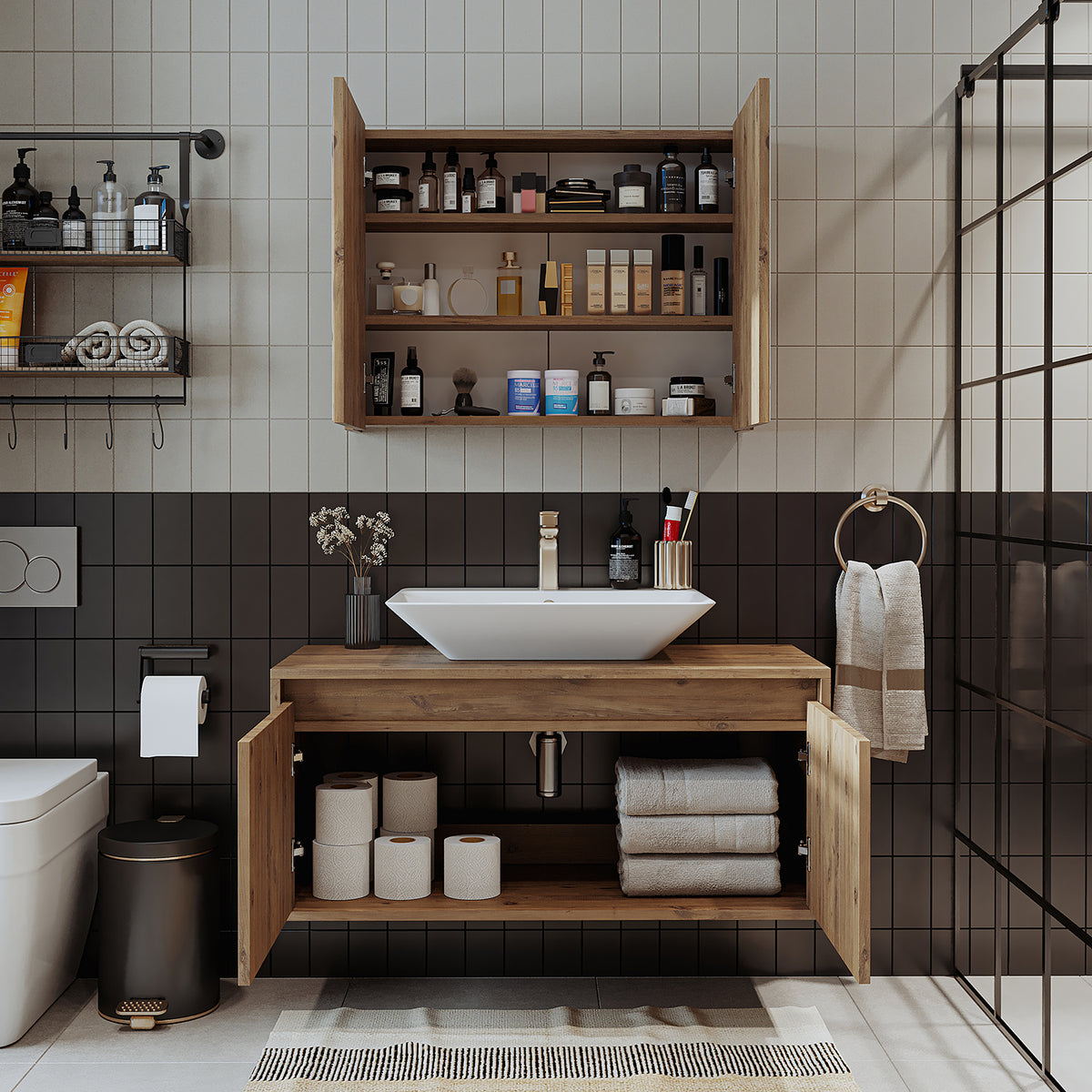 Roomart Atlantic - Bathroom Cabinet Set of 2 with Washbasin