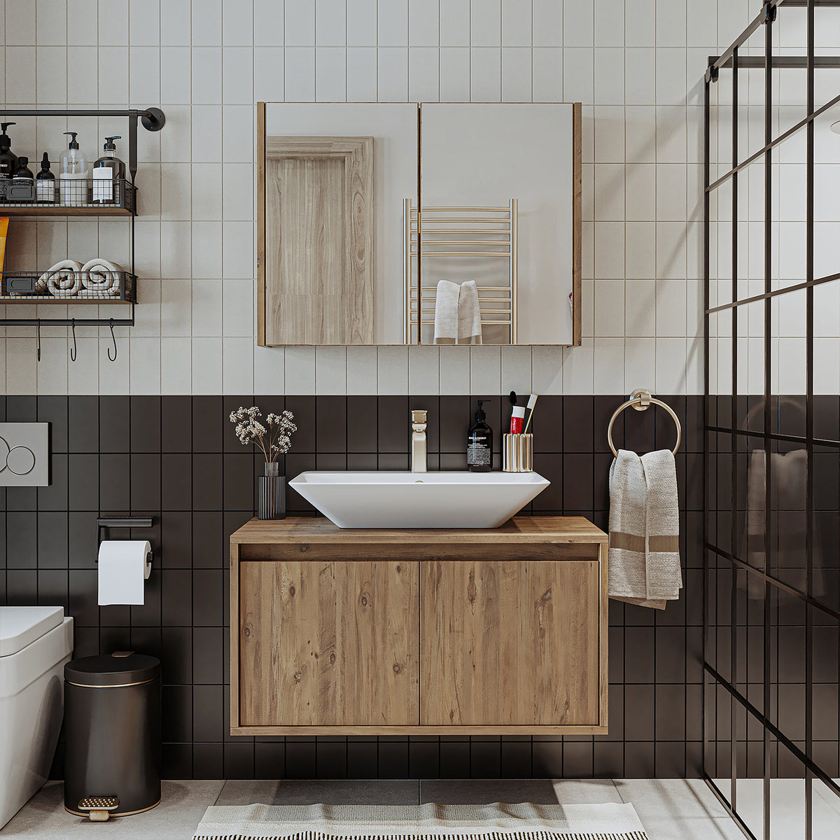 Roomart Atlantic - Bathroom Cabinet Set of 2 with Washbasin
