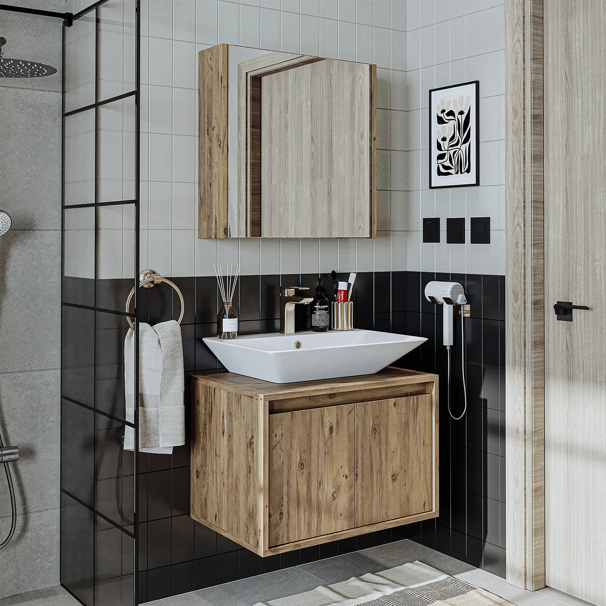 Roomart Atlantic - Bathroom Cabinet Set of 2 with Washbasin