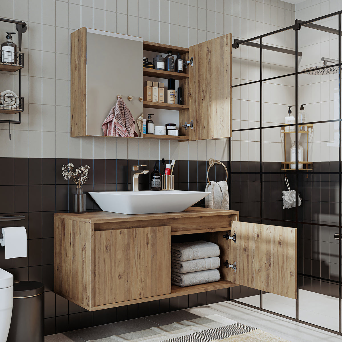 Roomart Atlantic - Bathroom Cabinet Set of 2 with Washbasin