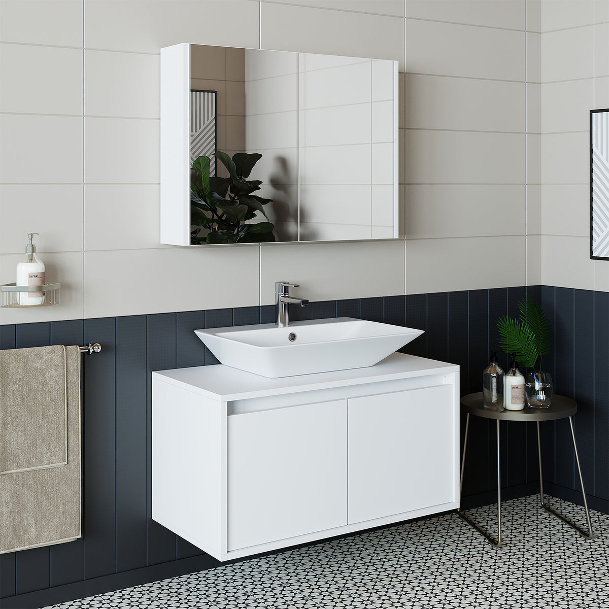 Roomart Atlantic - Bathroom Cabinet Set of 2 with Washbasin