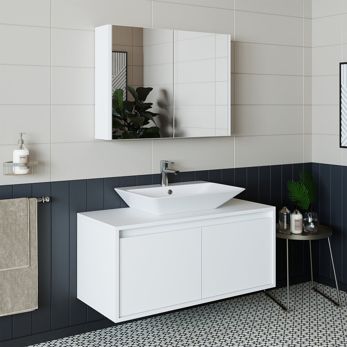 Roomart Atlantic - Bathroom Cabinet Set of 2 with Washbasin
