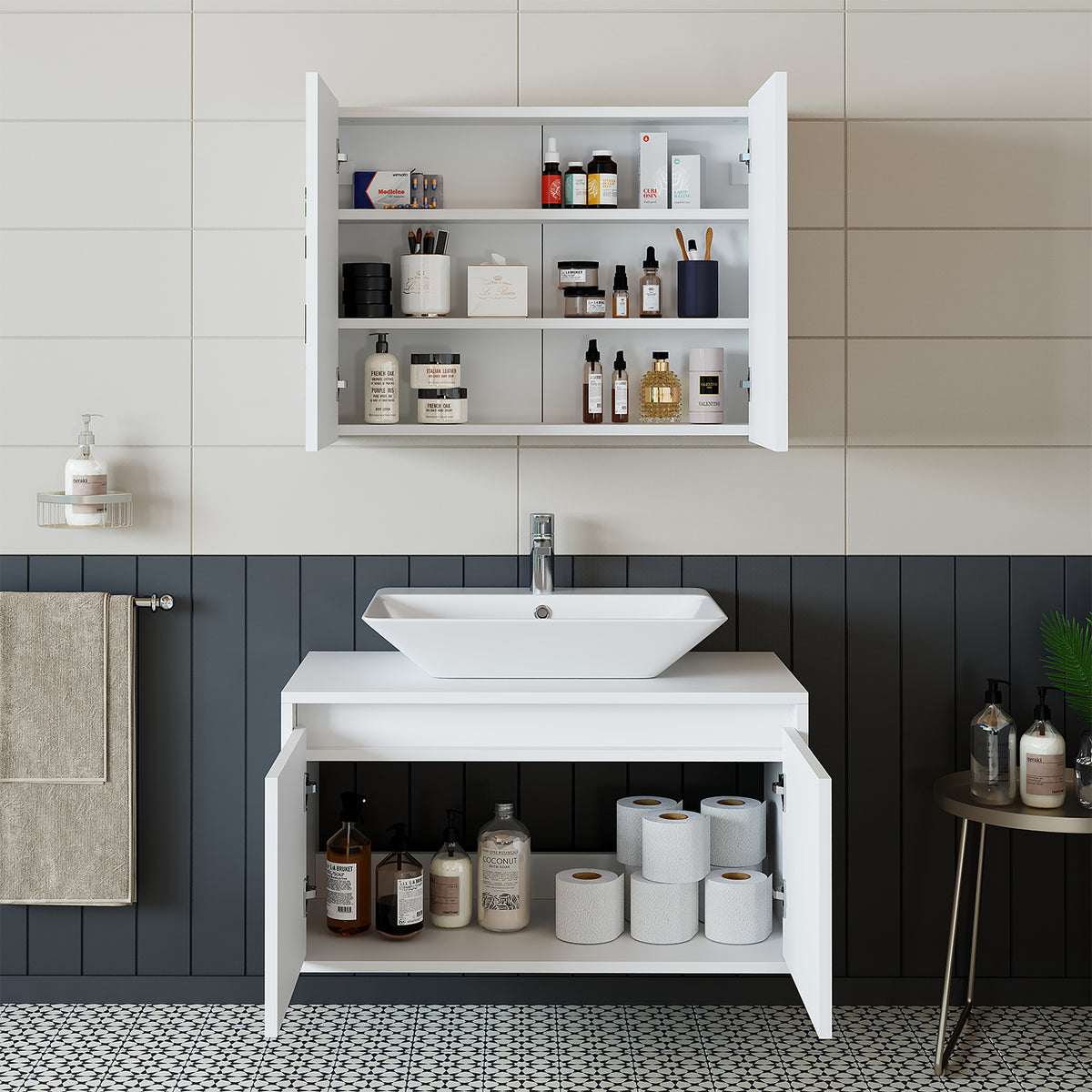 Roomart Atlantic - Bathroom Cabinet Set of 2 with Washbasin
