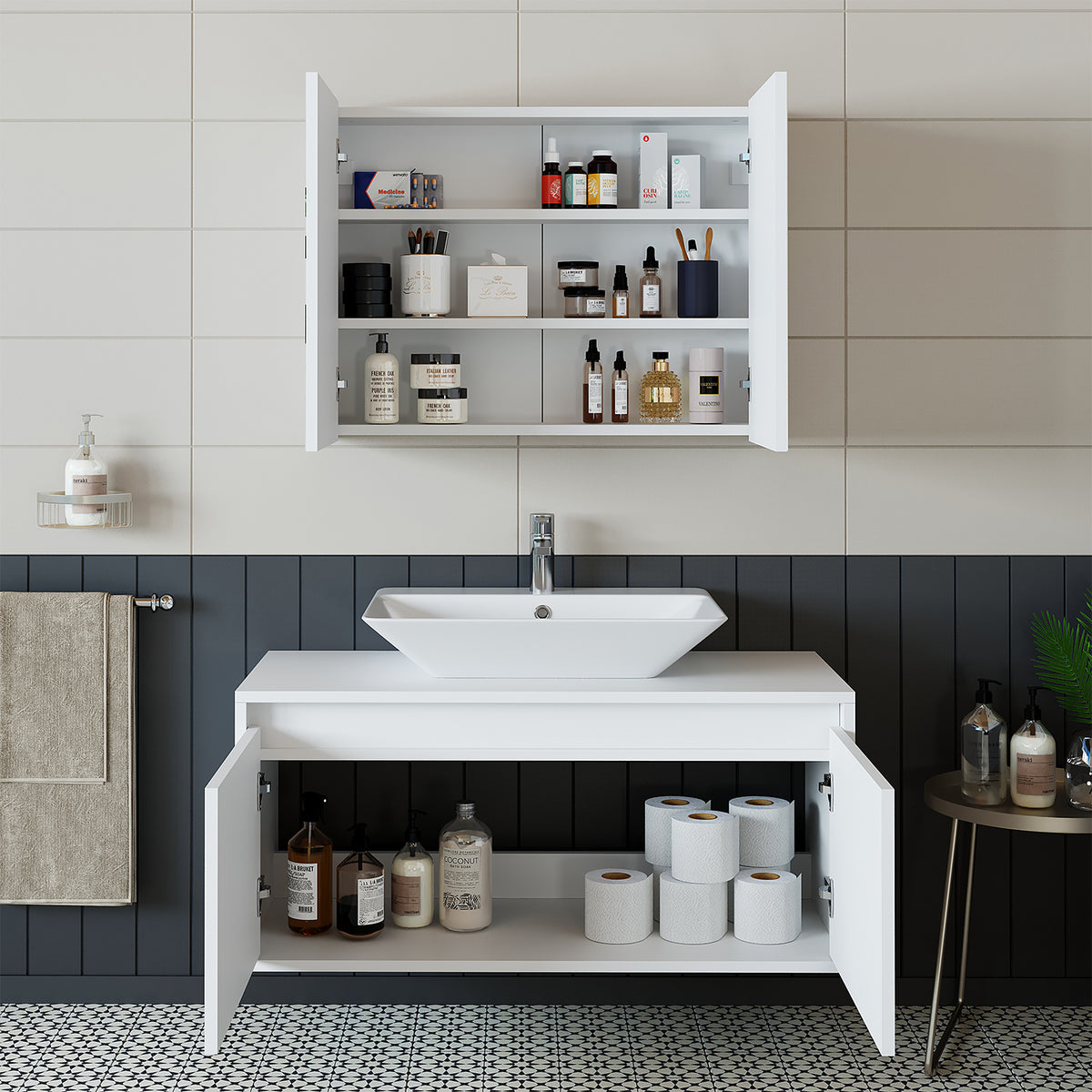Roomart Atlantic - Bathroom Cabinet Set of 2 with Washbasin