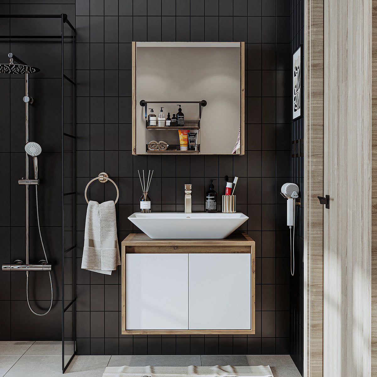 Roomart Atlantic - Bathroom Cabinet Set of 2 with Washbasin