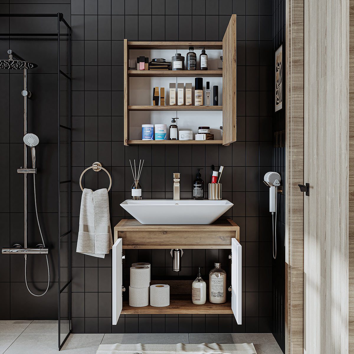 Roomart Atlantic - Bathroom Cabinet Set of 2 with Washbasin