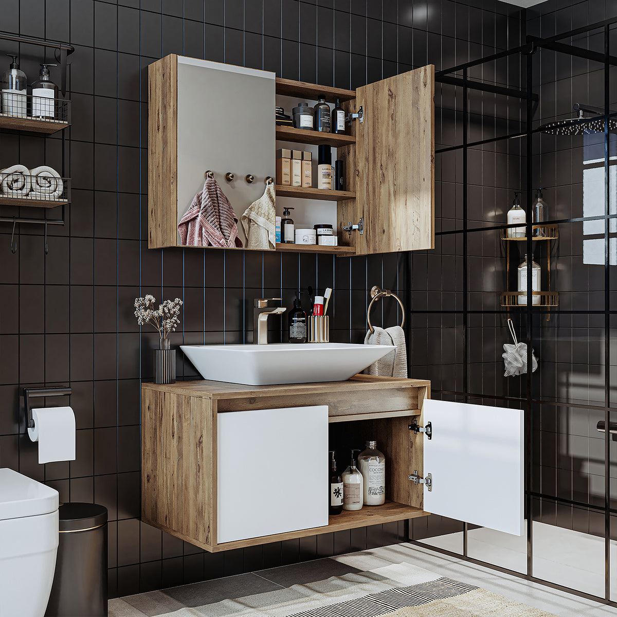 Roomart Atlantic - Bathroom Cabinet Set of 2 with Washbasin